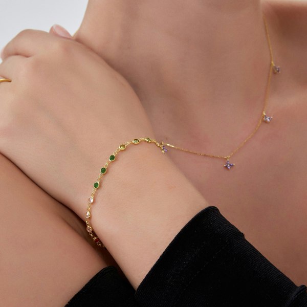 Spero London Colourful Rainbow Jewelled Sterling Silver Chain Necklace and Bracelet Set