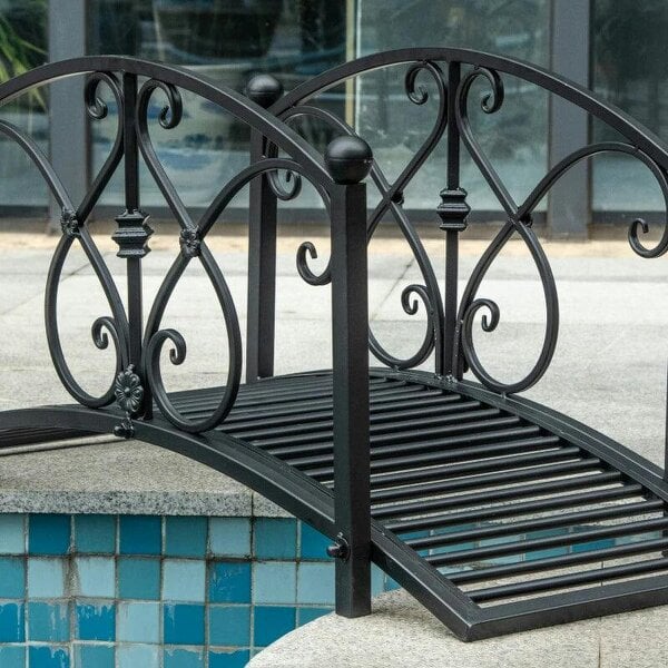 102L x 48W x 49H Classic Metal Garden Bridge with Safety Railings Arc Footbridge Decorative Pond Bridge for Backyard Creek Stream, Black