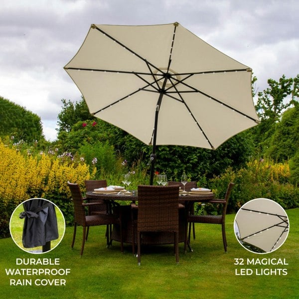 Monstershop Cream 2.7m LED Tilt Parasol