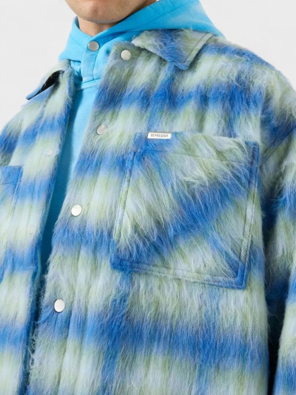 Represent Textured Wool Overshirt Electric Blue - Mens