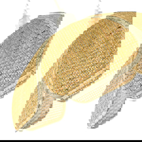 Vintage Art Deco Rattan Pendant Shade with Cream Cotton Fabric Trims Image 3