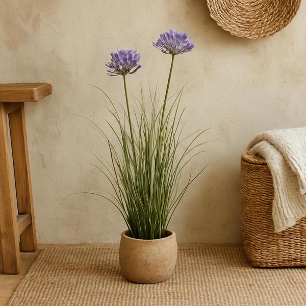 Wyld Haus Artificial Flowers 90cm Purple Agapanthus Plant (pot not included)