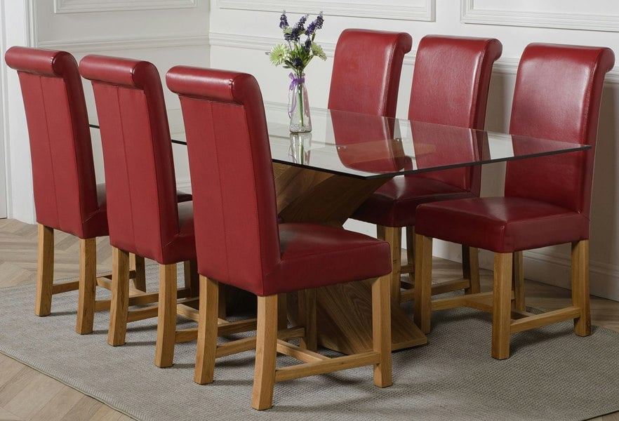 That's Furniture Valencia Oak Large Glass Dining Table & Washington Leather Chairs