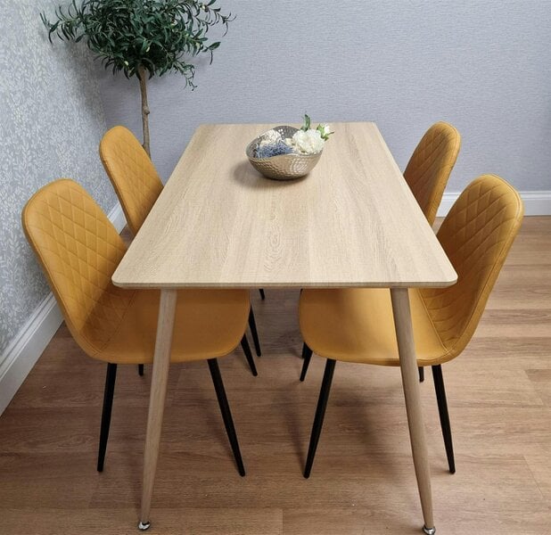 Kosy Koala Modern Wood Effect Dining Table Set With 4 Mustard Gem Pattern Chairs Dining Room Furniture