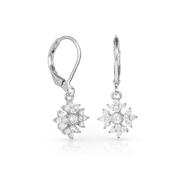 Zavana Silver Snowflake Drop Leverback Earrings With Cubic Zirconia For Women