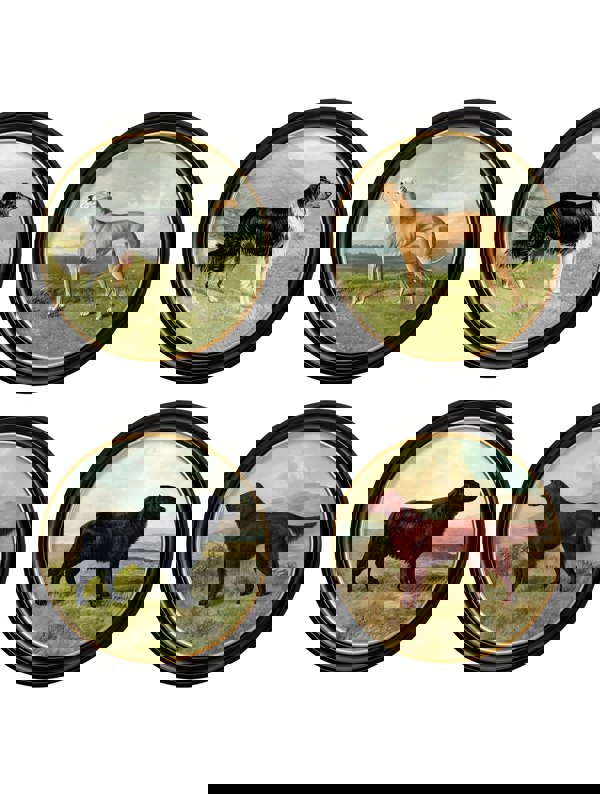 Exceptional Art c.1881 Working Dogs - Round Frame