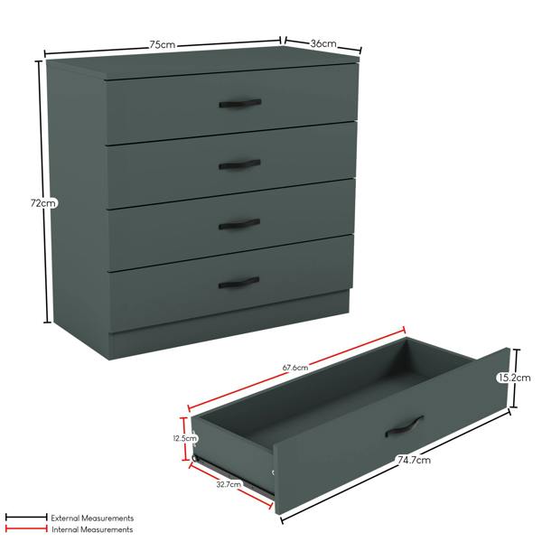 Vida Designs Riano 4 Drawer Chest, Black