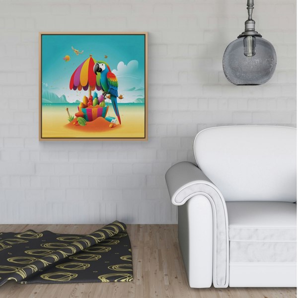 Warren Reed Parrot On A Beach Holiday Framed Canvas