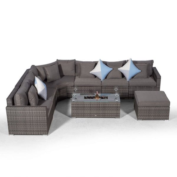 Giardino Santorini L Shape Modular 6 Seat Rattan Corner Sofa Set With Large Drinks Cooler Coffee Table & Ottoman