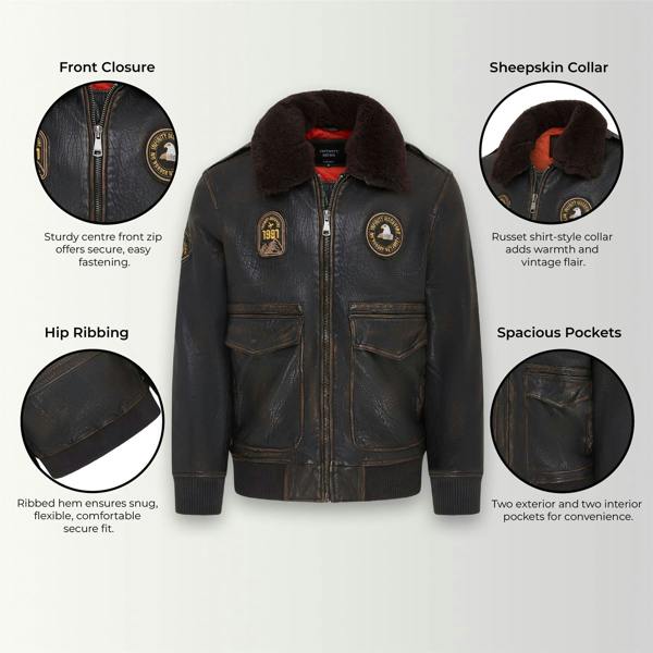 Infinity Leather Men's Leather Bomber Sheepskin Collar G-1 Aviator Jacket - Linear