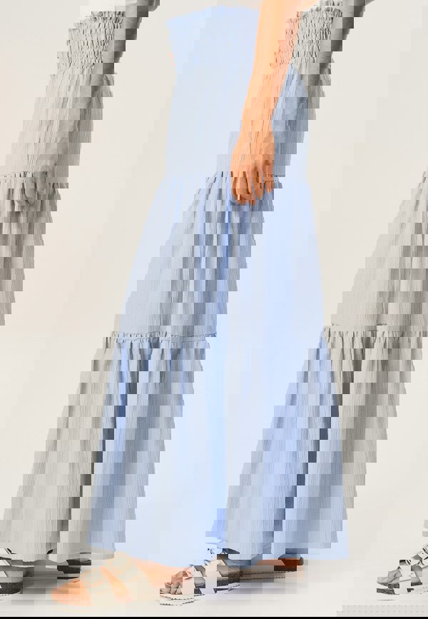 Gini London Blue Smocked Tiered Maxi Skirt