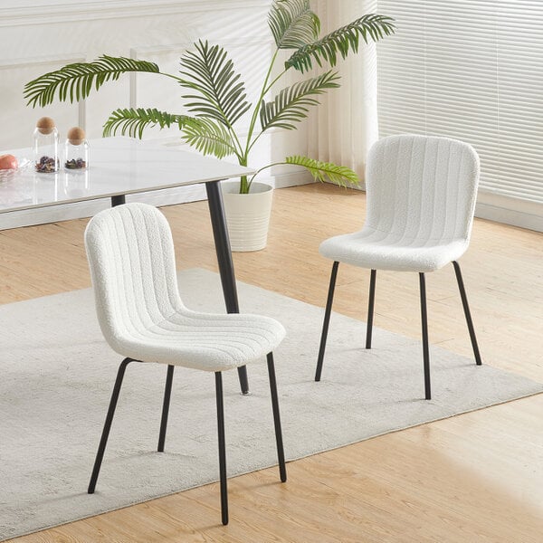 Set of 2 Teddy Faux Fur Stitched Design Dining Chairs Bella - Beige