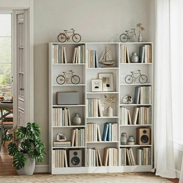 Bookcase with Open Storage, 6-Tier Bookshelf with Anti-Tipping Hardware, White - White