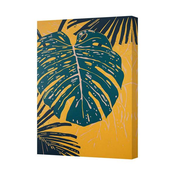 Benjamin Tate Design Tropical Monstera Canvas Art Print In Teal On Yellow