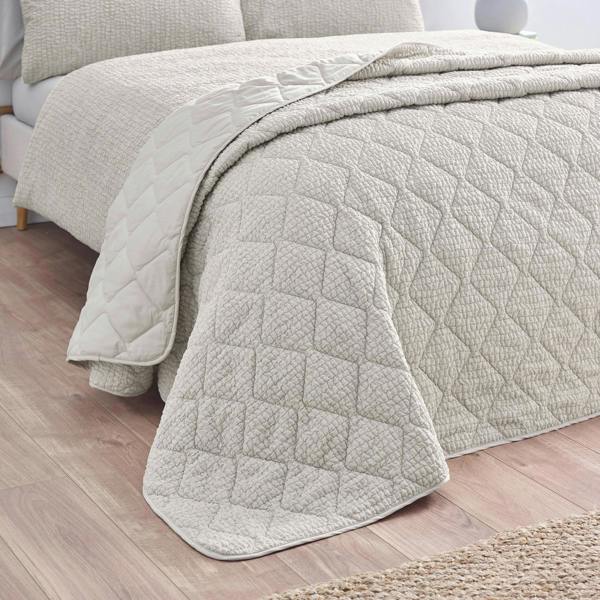 Catherine Lansfield Crinkle Seersucker Texture Bedspread Natural