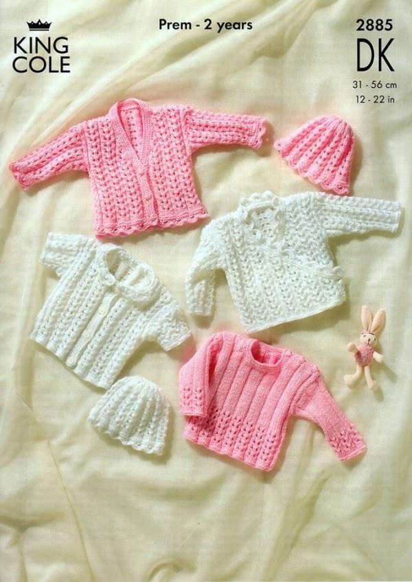 King Cole Baby Knitting Pattern 2885, Headwear, Cardigans, Sweaters for Baby, Premature - 2 Years - Advanced