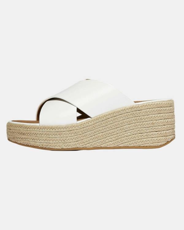 FitFlop Womens PLATFFORMS Espadrille Leather Wedge Cross Slides - Urban White 194