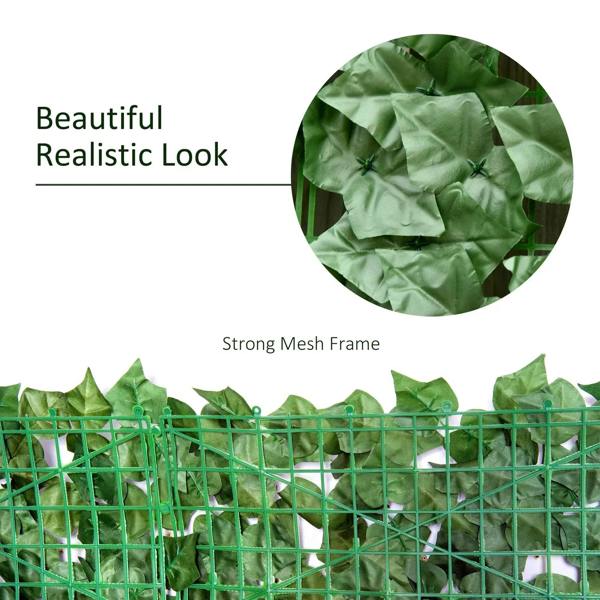 Dark green artificial leaf hedge screen with strong mesh frame and leaf texture