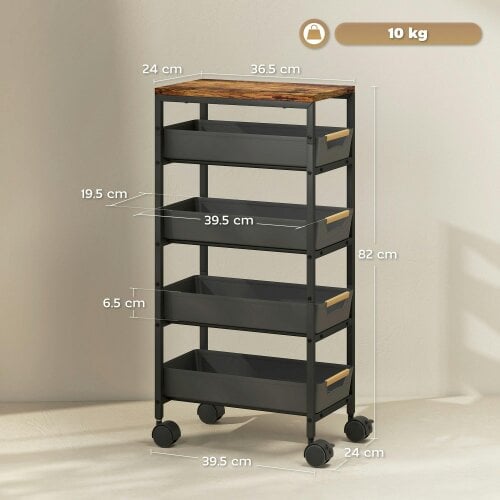 Wyld Haus Coli Metal Black 5 Tier Storage Trolley On Wheels