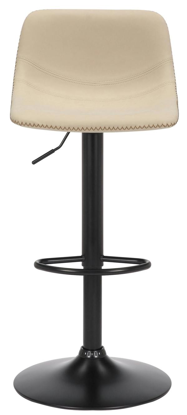 Lamboro Antico Faux Leather Kitchen Bar Stool, Matt Black Stem & Base, Adjustable Gas Lift With Backrest, Breakfast Bar Stool - Cream