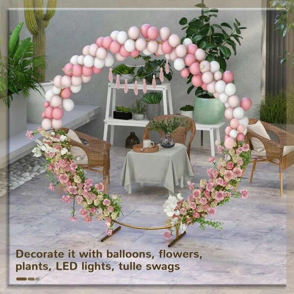 222cm Gold Tone Backdrop Stand, Round Metal Wedding Arch for Birthday Party, Bridal Shower, Graduation, Ceremony