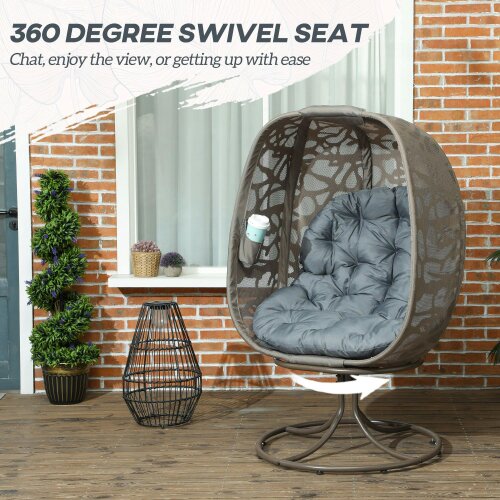 Wyld Haus Nise Rattan And Metal Grey Swivel Egg Chair With Cushions
