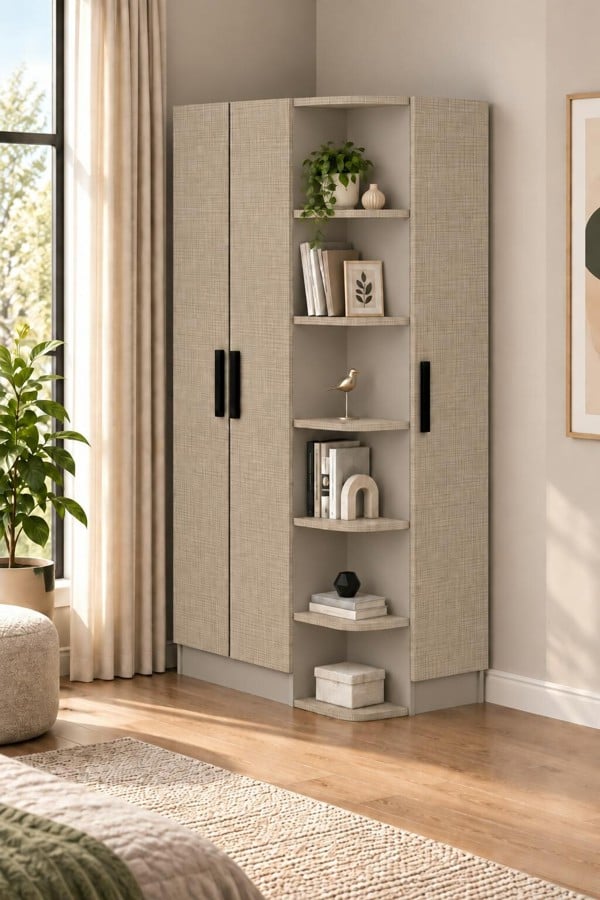 Destina Home Luses Compact Wardrobe with Cabinets and Shelves - Cotton Beige & Mozambique