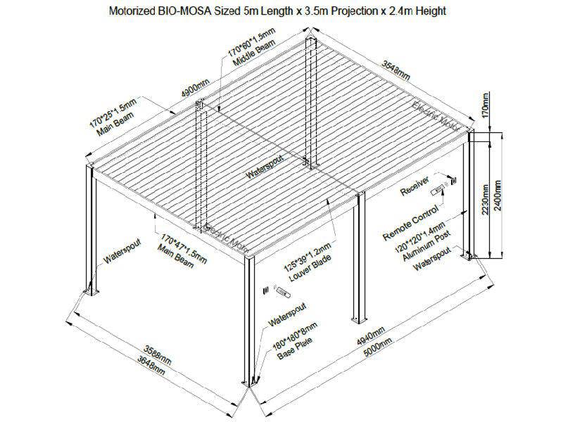 Ocean Designs Sagres 5m x 3.5m Free Standing Pergola
