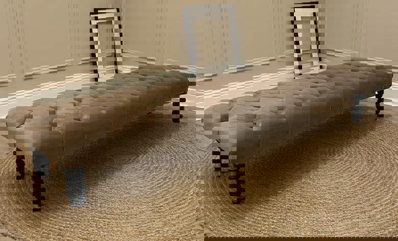 ISTOOLS Rectangular Sand Coloured Chesterfield Footstool – Luxury Velvet Ottoman UK