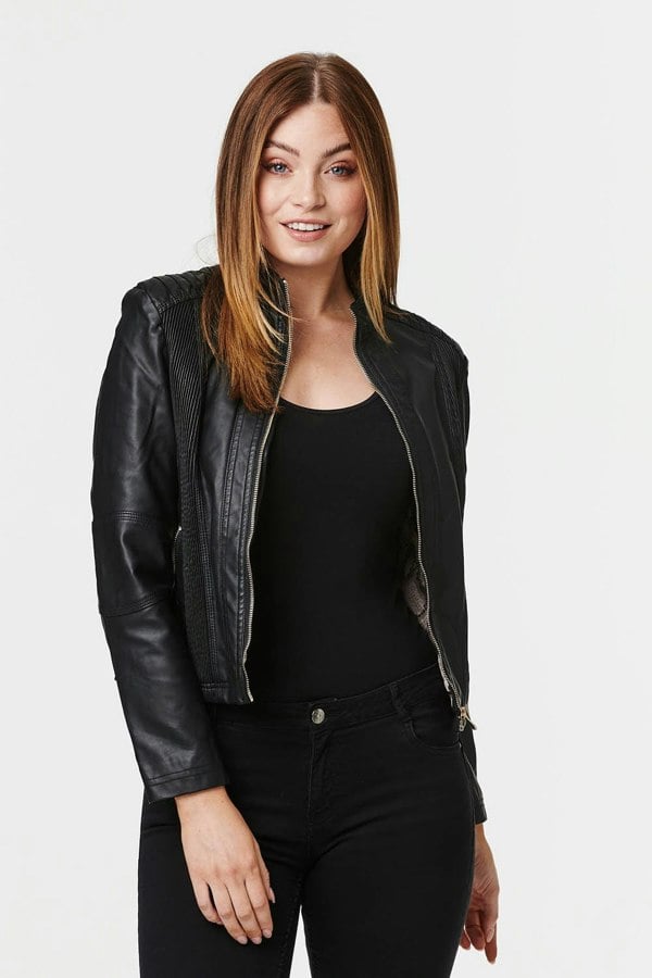 Black | Zip Front Faux Leather Jacket