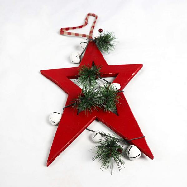 25 x 1.2 x 36 cm Red Wooden Star Hanging Decoration for Christmas and Seasonal Displays image 8