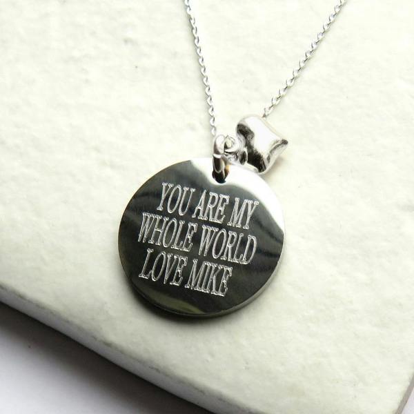 Aye Do Gifts Personalised Silver Disc & Mini Heart Necklace