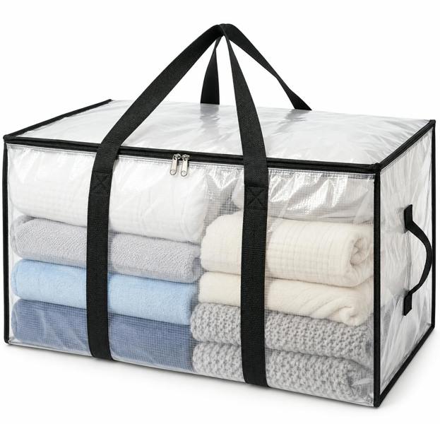 ATEK Large Clear Moving Storage Bag Heavy Duty Zip Handles for Clothes Bedding
