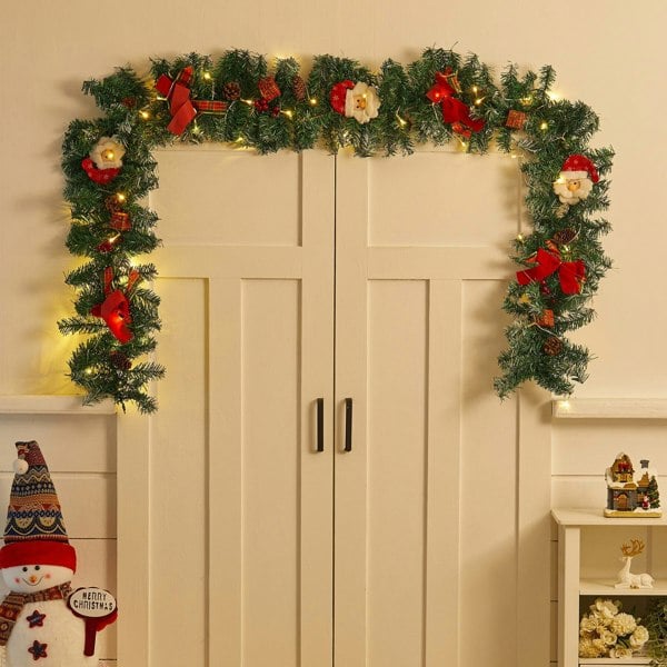 Cute Pre-lit Artificial Christmas Garland with Santa for Door and Mantel Living and Home