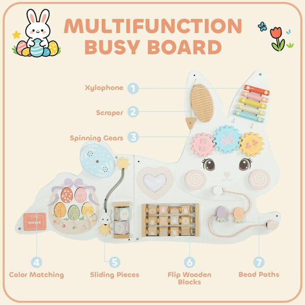 AIYAPLAY Busy Board Panels, Wall Mounted, Easter Bunny, White
