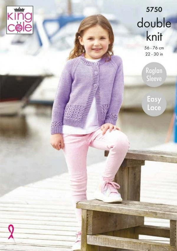 King Cole Cottonsmooth DK Knitting Pattern 5750, Cardigans for Kids, 22 - 30 Inches - Easy