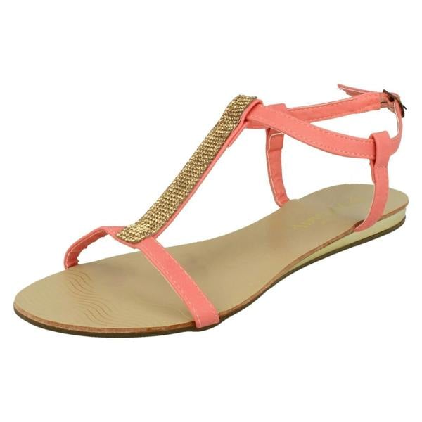Savannah Ladies Savannah Flat T Bar Diamante Trim Casual Sandal