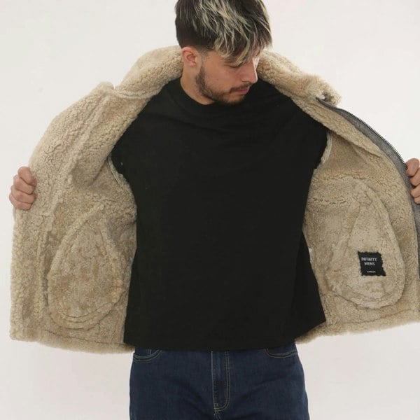 Leather Company Men's Grey Shearling Leather B3 Aviator Bomber Jacket