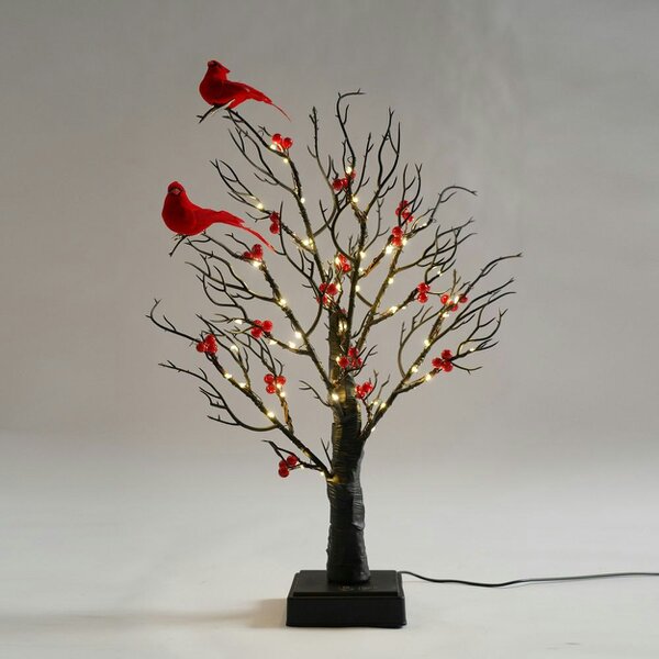 smartbies 60 LED Pre-Lit Birch Twig Tree with Birds & 10 Piece Christmas Pendant Set