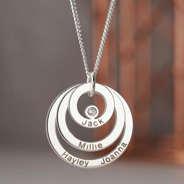 Christopher James of London Sterling Silver Triple Disc Personalised Family Necklace With Diamond or Crystal