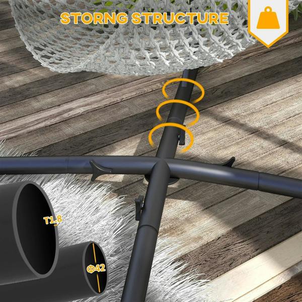 Black hammock chair stand reinforcement coil on base with padded bar
