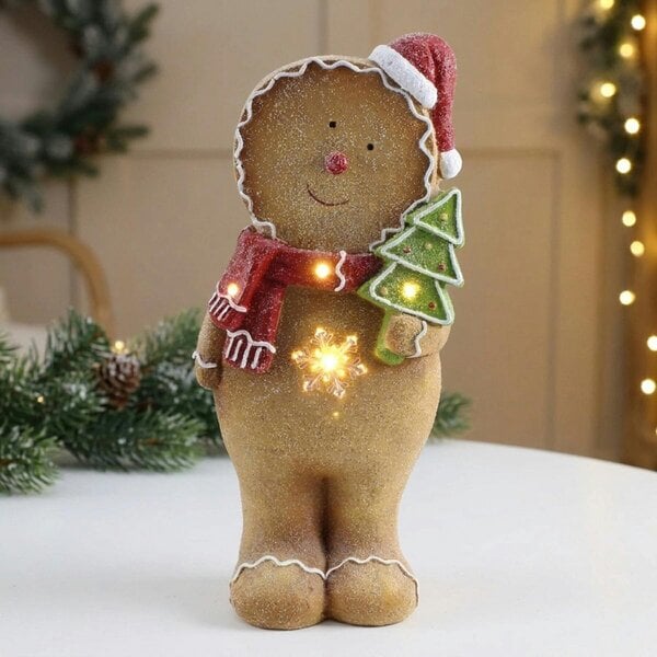 Garden Greatness Gingerbread Man with LED Christmas Tree Figurine