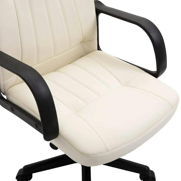 Bobobiy Desk Chair, PU Leather Computer Office Chair with Adjustable Height, Swivel Wheels for Home Work Study, Cream White