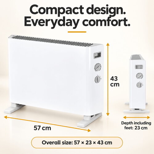 MYLEK Convector Heater Electric 2000W Free Standing Radiator - Portable, 3 Power Modes with Adjustable Thermostat