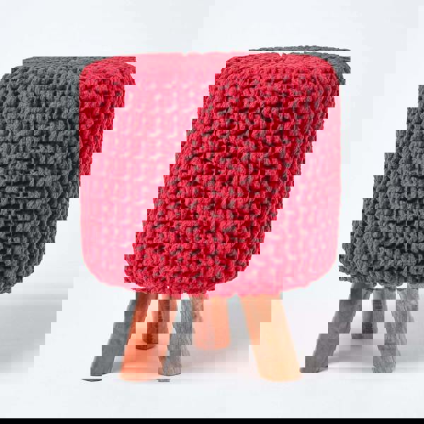 HOMESCAPES Tall Cotton Knitted Footstool on Legs