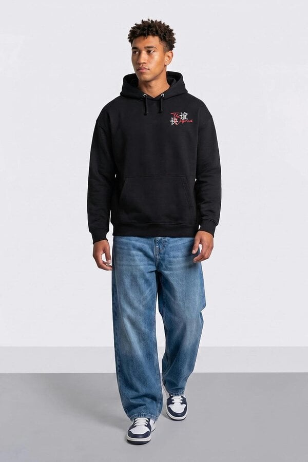 London Attitude Oversized Tokyo Japan Graphic Hoodie in Black