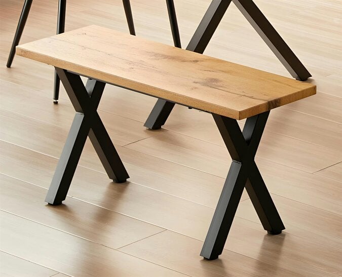 Kosy Koala Wooden Brown Bench With Metal Legs for Dining, Work, or Study