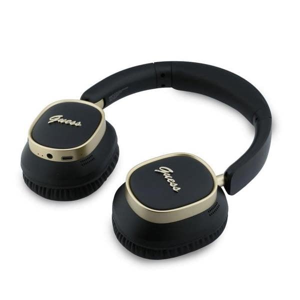 Guess Rectangle Metal Script Logo ENC On Ear Wireless Headphone Black - GUBHV28HGCSMK