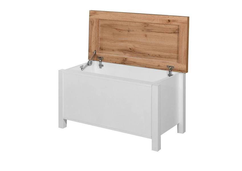 Timber Art Design Astbury Ottoman Blanket Box Chest Bench Seat Storage Cabinet White and Oak