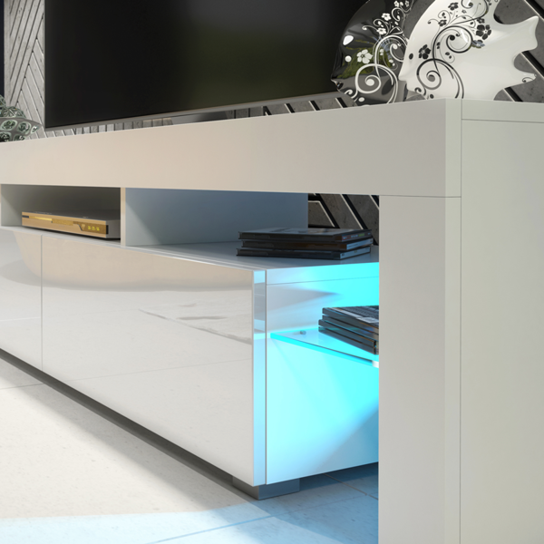 Mex Furniture Sleek Modern 200cm TV Unit Cabinet Stand White High Gloss Doors with Free LED Lights